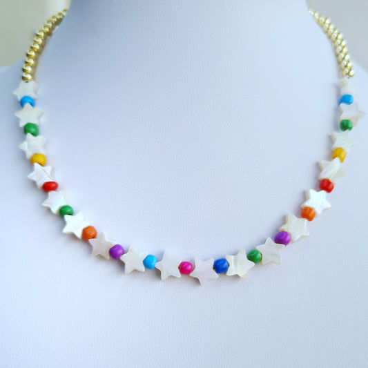 Rainbow stars shell Choker Necklace
