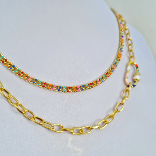 Rainbow oval Carabiner Necklace