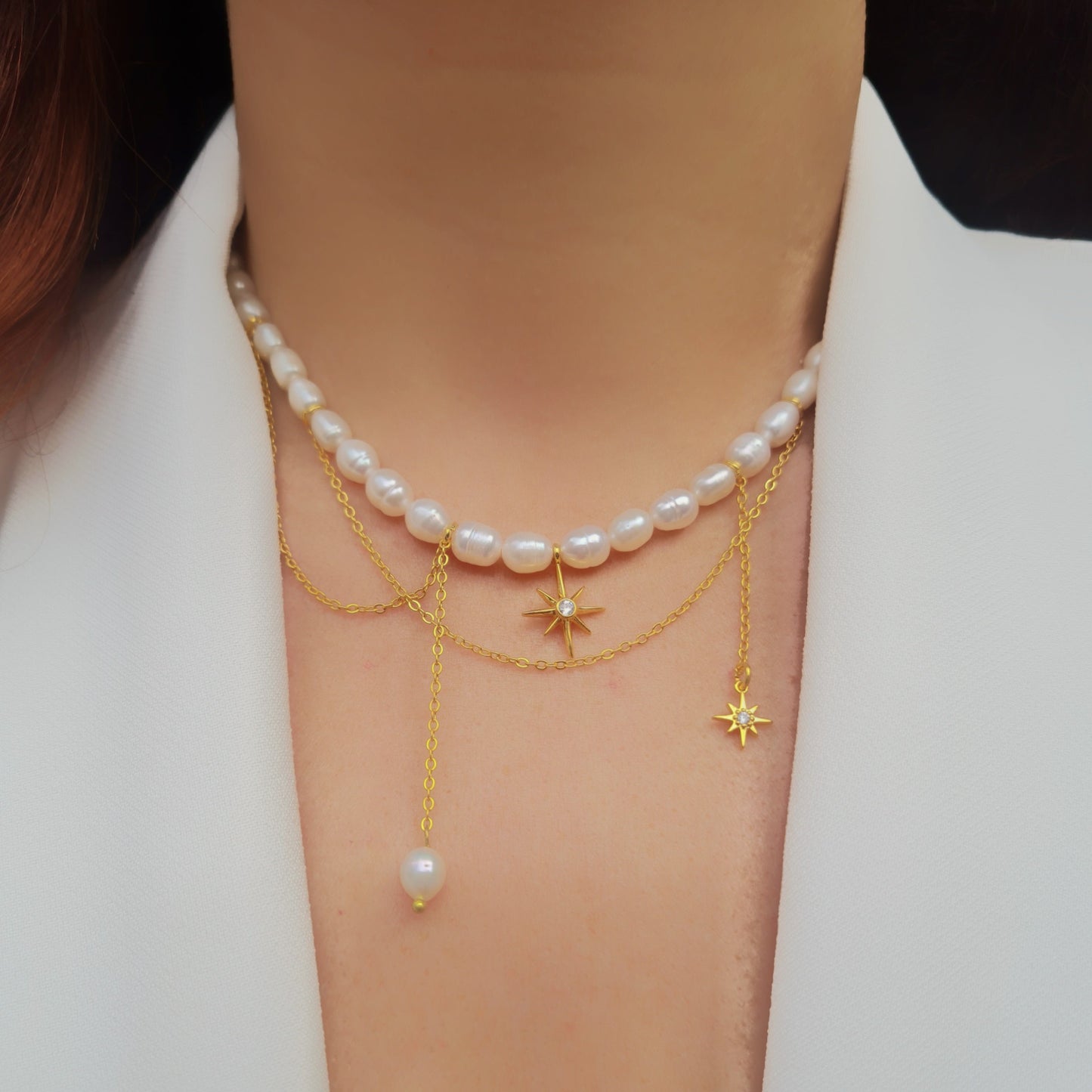MiniLux Pearl and a star necklace