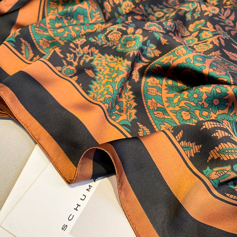 Spring Green Cashew Flower print silk scarf