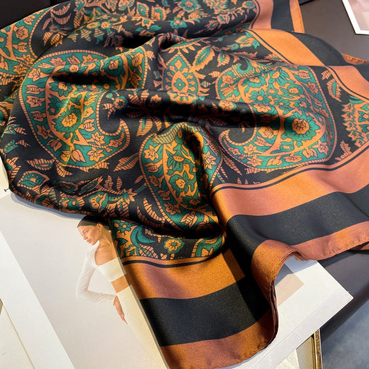 Spring Green Cashew Flower print silk scarf