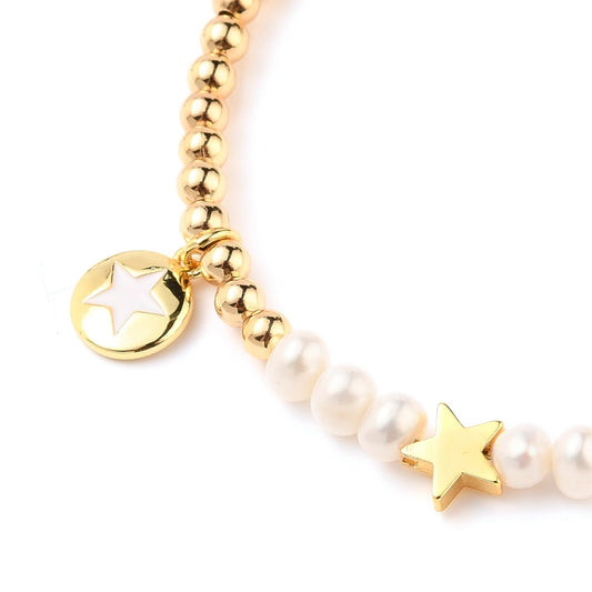 Real pearl and star bracelet