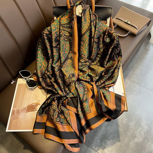 Spring Green Cashew Flower print silk scarf