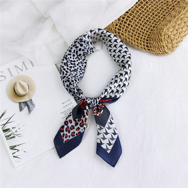 Dark Blue White leopard silk scarf
