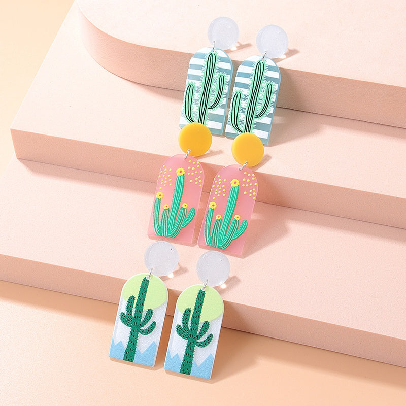 Cactus green Acrylic drop earrings