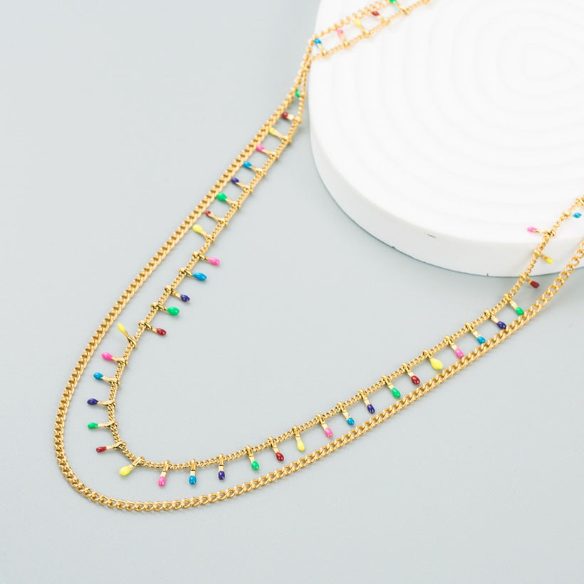 Double layer multicolor match necklace