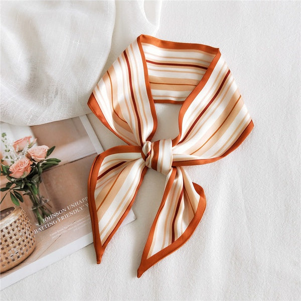 Long Ribbon Silk Scarf with orange edges
