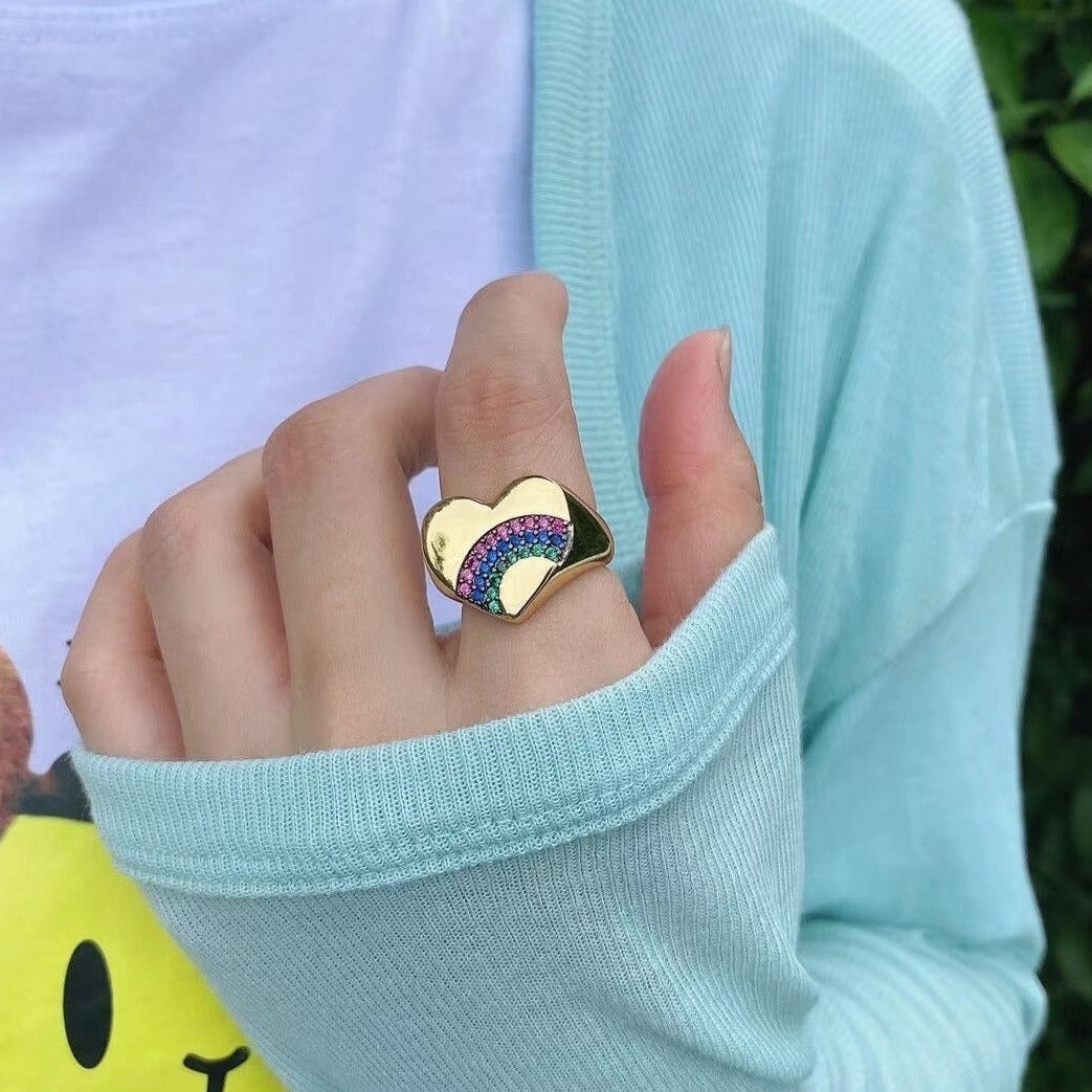 Heart rainbow ring