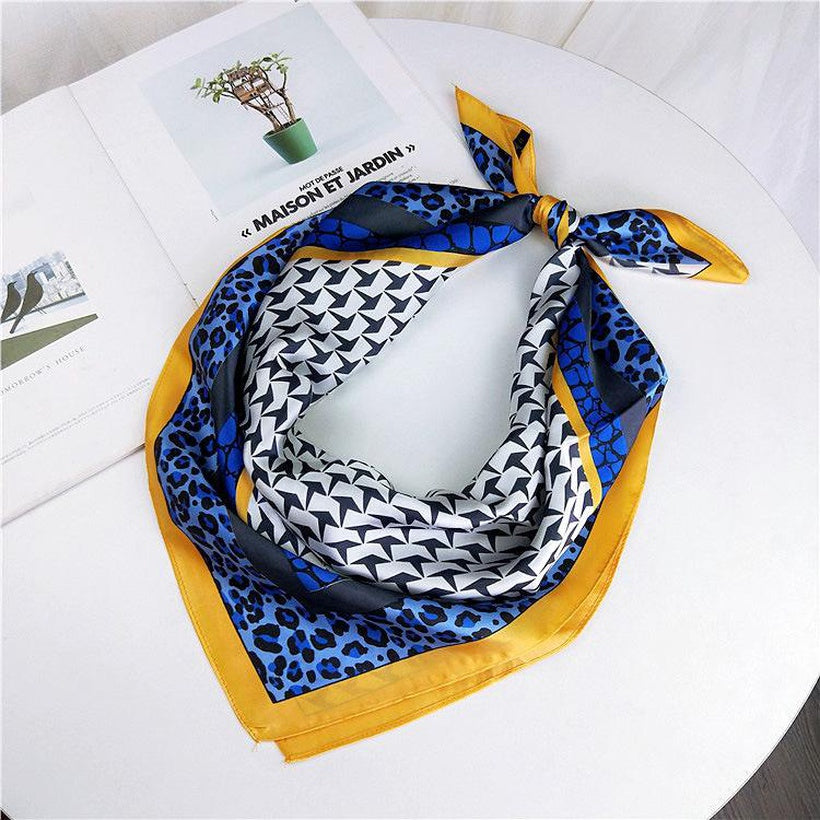 Blue Leopard Pattern Red silk scarf