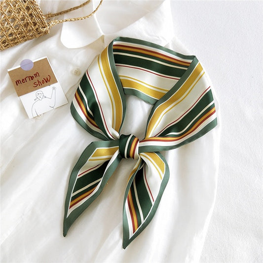 Green stripe Ribbon Silk Scarf