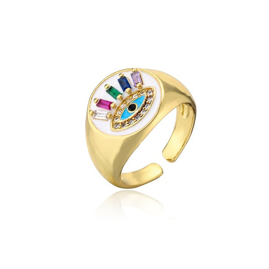 Enamel zirconia evil eye ring