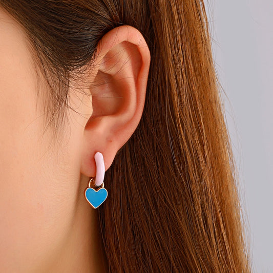 Heart enamel huggies earring