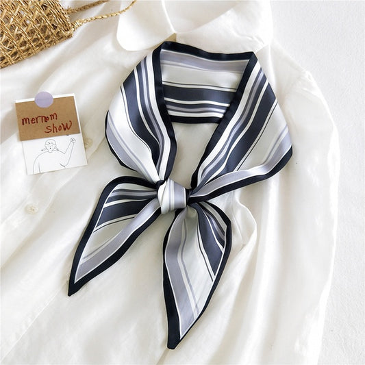 Gray stripe Ribbon Silk Scarf