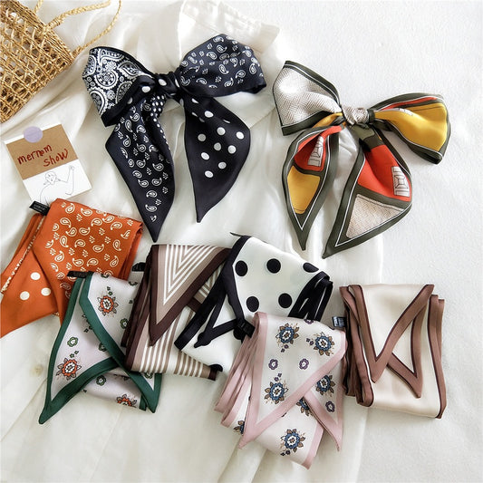 Long Ribbon Silk Scarf with gray edges