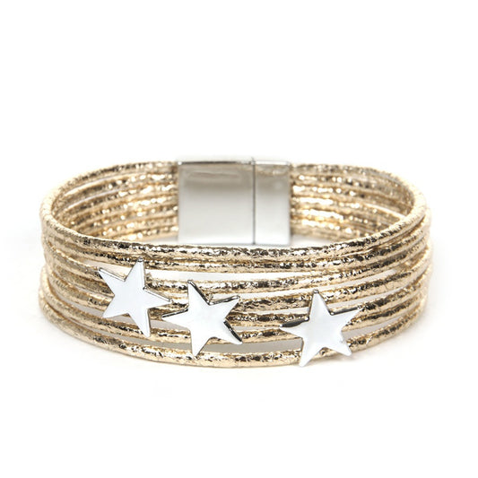 Stars Leather Bracelet - Golden