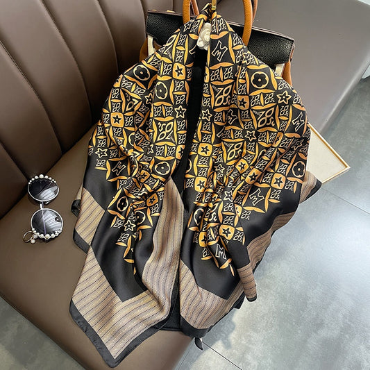 Black Gold And Copper Coins Print silk scarf