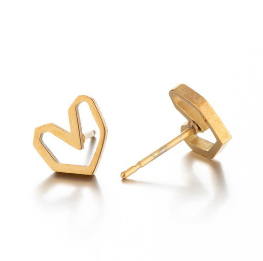 Heart golden stud earrings