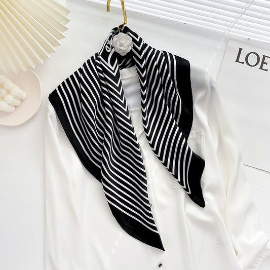Imitation Silk Scarf-Pink black edge