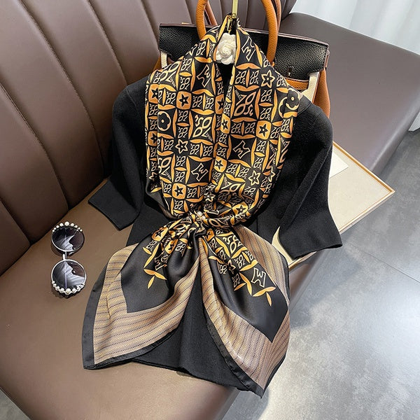 Black Gold And Copper Coins Print silk scarf