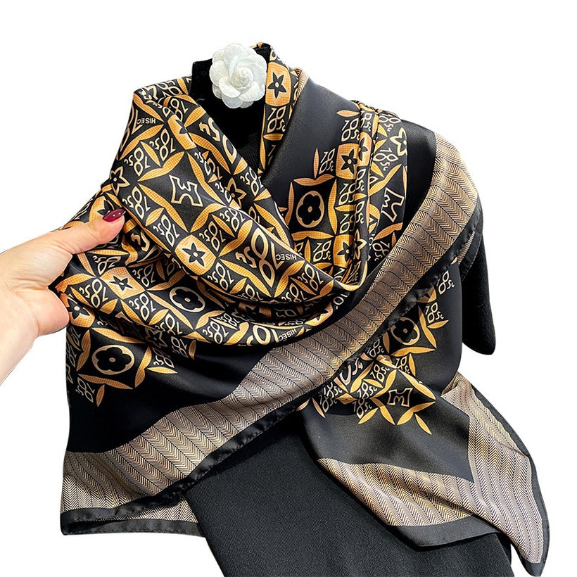 Black Gold And Copper Coins Print silk scarf